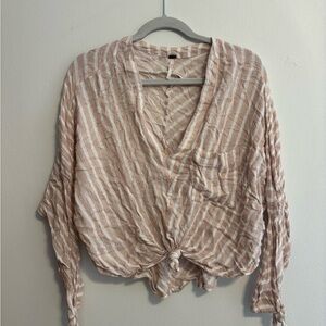 Light Pink Striped V-Neck Tie-Front Women's Top